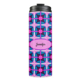 Geometrisches Retro-Design in Rosa, Lila und Blau  Thermosbecher