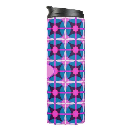 Geometrisches Retro-Design in Rosa, Lila und Blau Thermosbecher (Nach rechts gedreht)