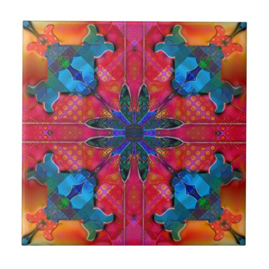 Geometrisches Retro Hippie Fantasy Tile Fliese (Vorderseite)