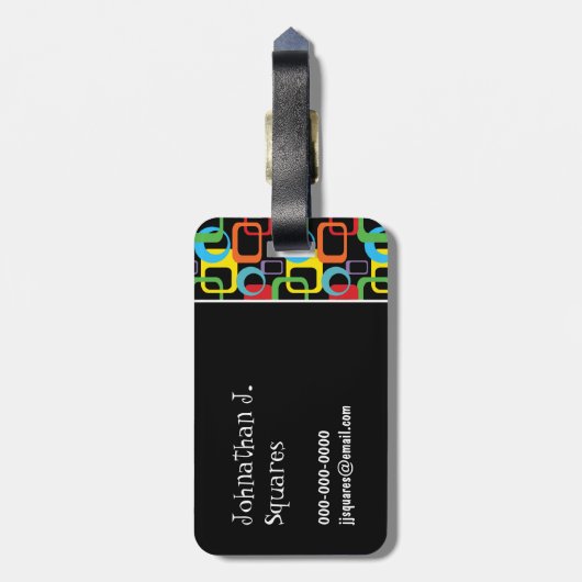 Geometrisches Retro-mehrfarbiges Muster Personalis Gepäckanhänger (Rückseite vertikal)