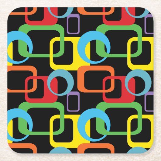 Geometrisches Retro-mehrfarbiges Muster Rechteckiger Pappuntersetzer (Vorderseite)