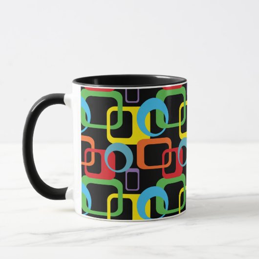 Geometrisches Retro-mehrfarbiges Muster Tasse (Links)