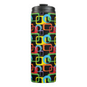 Geometrisches Retro-mehrfarbiges Muster Thermosbecher (Vorderseite)