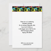 Geometrisches Retro-mehrfarbiges Muster zum Geburt Einladung (Vorderseite)