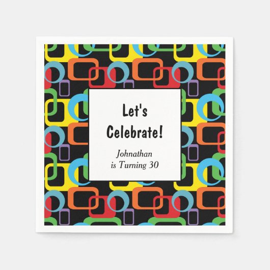 Geometrisches Retro-mehrfarbiges Muster zum Geburt Serviette (Vorderseite)