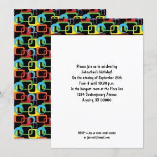 Geometrisches Retro-Multifarben-Muster Geburtstag Einladung