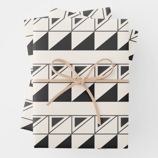 Geometrisches Retro-Muster für Schwarz und Weiß-Mi Geschenkpapier Set (Beispiel)