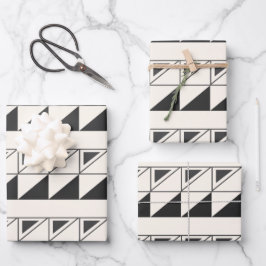 Geometrisches Retro-Muster für Schwarz und Weiß-Mi Geschenkpapier Set
