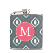 Geometrisches Retroikat-Stammmuster | Monogramm Flachmann (Vorderseite)