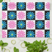 Geometrisches rosa blaues Blumenmuster Geschirrtuch (Gefaltet)