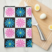 Geometrisches rosa blaues Blumenmuster Geschirrtuch (Viertel Falte)