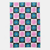 Geometrisches rosa blaues Blumenmuster Geschirrtuch (Vertikal)