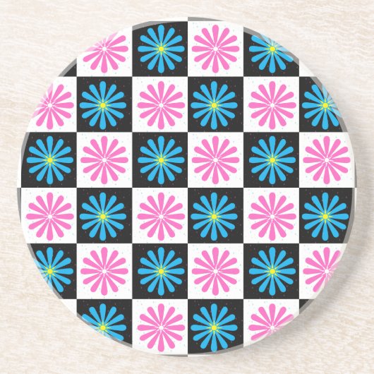 Geometrisches rosa blaues Blumenmuster Getränkeuntersetzer (Vorne)