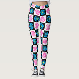 Geometrisches rosa blaues Blumenmuster Leggings