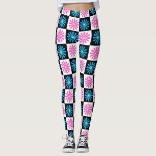 Geometrisches rosa blaues Blumenmuster Leggings