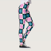 Geometrisches rosa blaues Blumenmuster Leggings (Rechts)