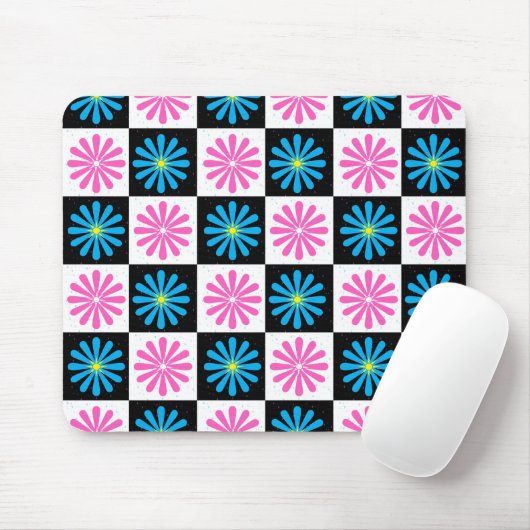 Geometrisches rosa blaues Blumenmuster Mousepad (Mit Mouse)