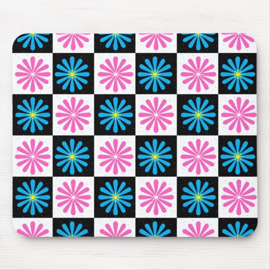 Geometrisches rosa blaues Blumenmuster Mousepad (Vorne)