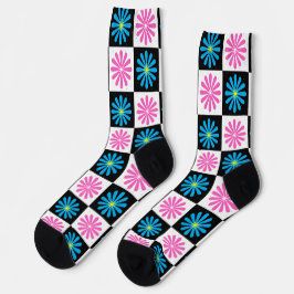 Geometrisches rosa blaues Blumenmuster Socken