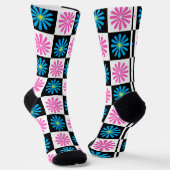 Geometrisches rosa blaues Blumenmuster Socken (Gewinkelt)