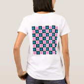 Geometrisches rosa blaues Blumenmuster T-Shirt (Rückseite)