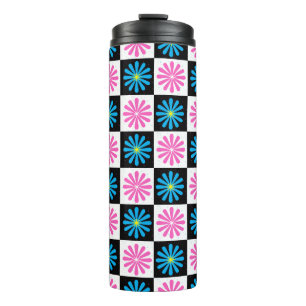 Geometrisches Rosa Blaues Blumenmuster Thermosbecher