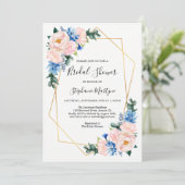 Geometrisches rosa blaues Brautparty Einladung (Stehend Vorderseite)