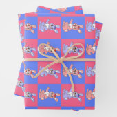 Geometrisches rosa blaues Kaninchenmuster Geschenkpapier Set (Beispiel)