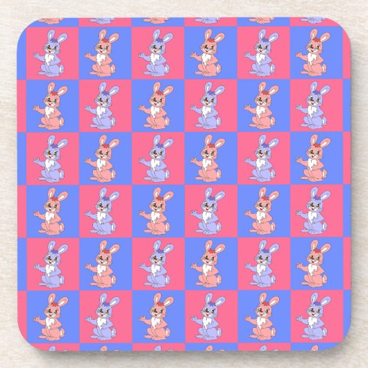 Geometrisches rosa blaues Kaninchenmuster Getränkeuntersetzer (Vorderseite)