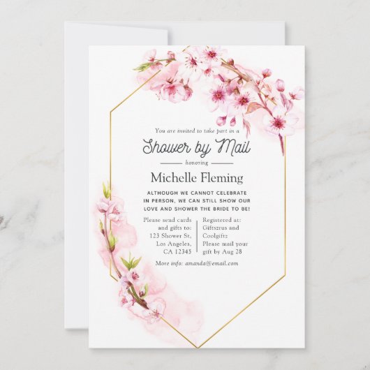 Geometrisches rosa Blumenfeder-Brautparty nach Mai Einladung (Vorderseite)