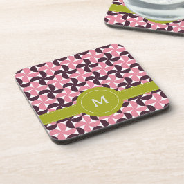 Geometrisches rosa Burgundy Limones Monogramm Getränkeuntersetzer