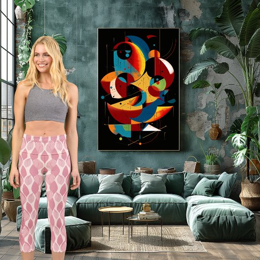 Geometrisches rosa Design mit benutzerdefiniertem  Capri Leggings