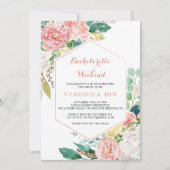 Geometrisches rosa Frühlingsfloral Bachelorette Wo Einladung (Vorderseite)