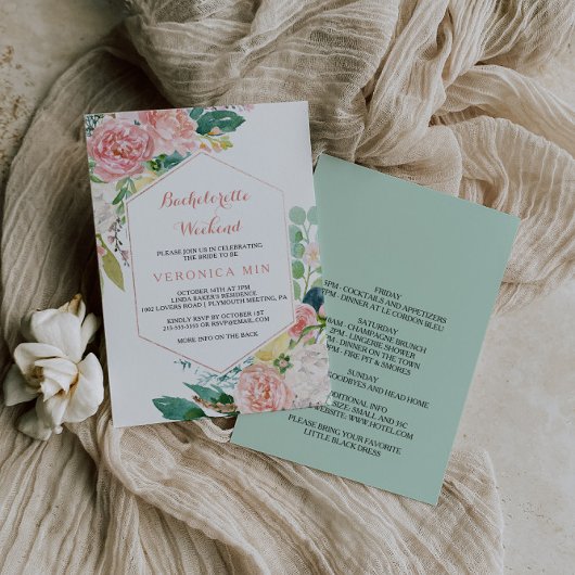 Geometrisches rosa Frühlingsfloral Bachelorette Wo Einladung