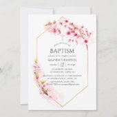 Geometrisches rosa Frühlingsherr Blossom Taufe Einladung (Vorderseite)