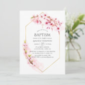 Geometrisches rosa Frühlingsherr Blossom Taufe Einladung (Stehend Vorderseite)