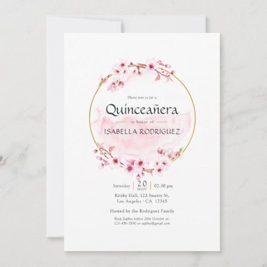 Geometrisches rosa Frühlingskirsche Blossom Quince Einladung (Vorderseite)