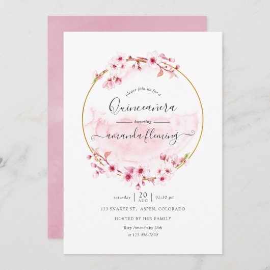 Geometrisches rosa Frühlingskirsche Blossom Quince Einladung (Vorne/Hinten)