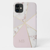 Geometrisches rosa Gold aus mit Monogramm Marmor Case-Mate iPhone Hülle (Rückseite)