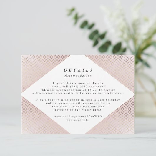 Geometrisches rosa Gold Gatsby Hochzeitseinband RSVP Karte (Stehend Vorderseite)