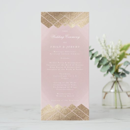 Geometrisches rosa Gold Gatsby Hochzeitsprogramm Programm (Stehend Vorderseite)