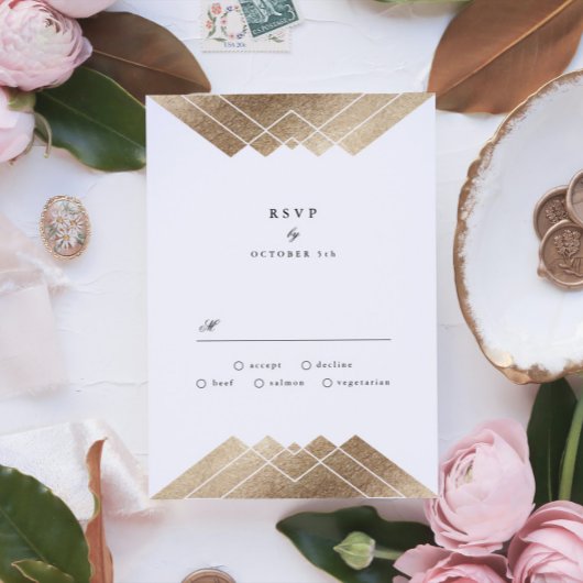 Geometrisches rosa Gold Gatsby Wedding RSVP Karte