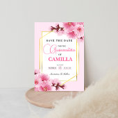 Geometrisches rosa Goldkirsche Blossom Quinceañera Save The Date