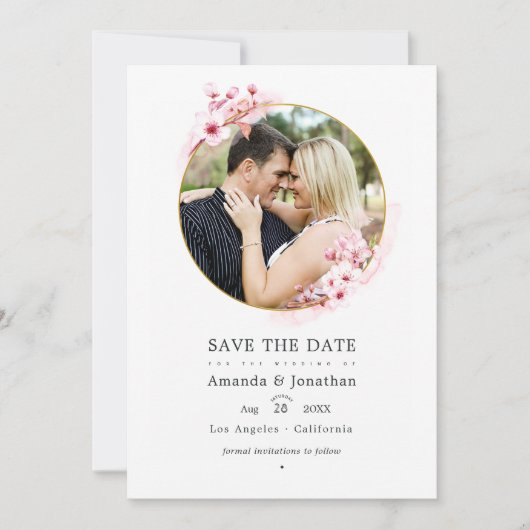 Geometrisches rosa Kirschblossom Frühjahr Hochzeit Save The Date (Vorderseite)