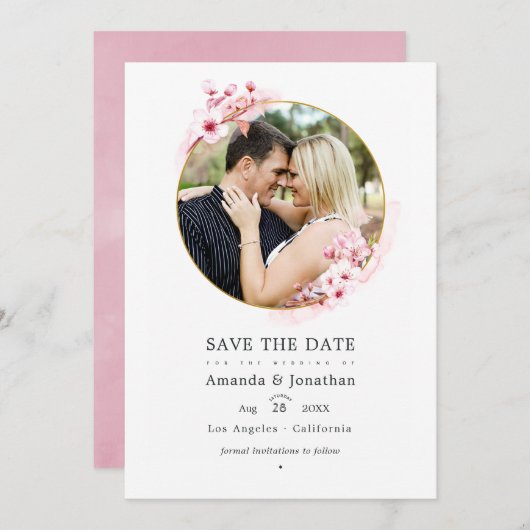 Geometrisches rosa Kirschblossom Frühjahr Hochzeit Save The Date (Vorne/Hinten)