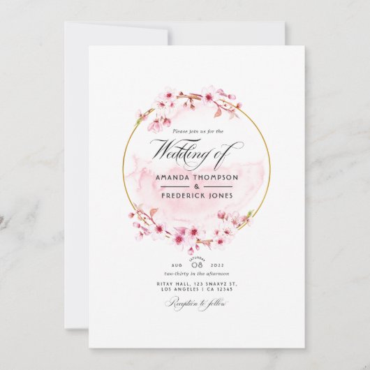 Geometrisches rosa Kirschblossom QR Code UAWG Wedd Einladung (Vorderseite)