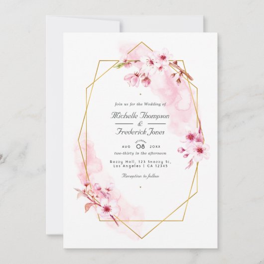 Geometrisches rosa Kirschblossom QR Code UAWG Wedd Einladung (Vorderseite)