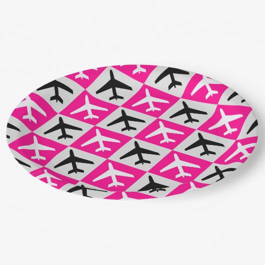 Geometrisches rosa Luftfahrzeug Pappteller (Schrägansicht)