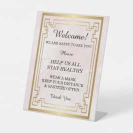 Geometrisches rosa Marmorhochzeitgerät Sockelschild