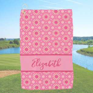 Geometrisches rosa Muster mit individuelle Name La Golfhandtuch